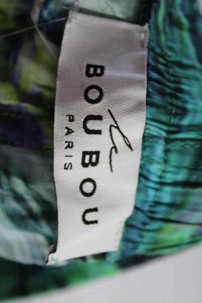 Le Bou Bou Woens Satin Abstract Drawstring Waist High-Rise Pants Green Size M