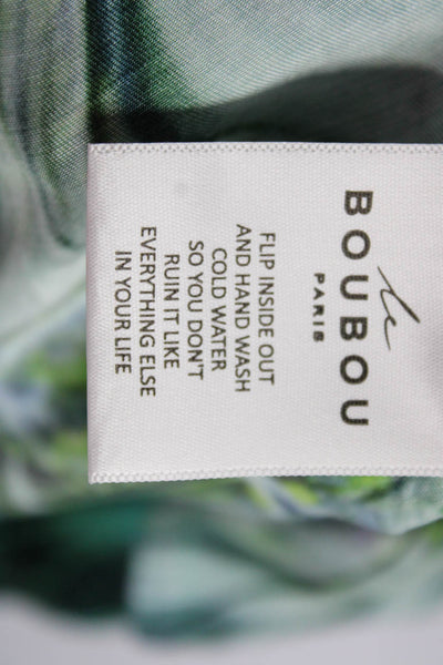 Le Bou Bou Woens Satin Abstract Drawstring Waist High-Rise Pants Green Size M