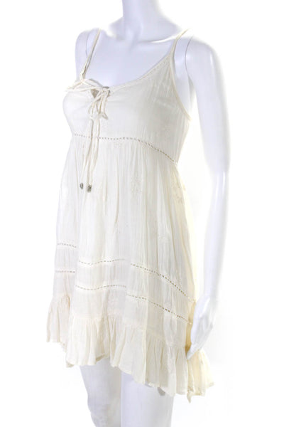 Z & L Womens Cotton Embroidered Round Neck Sleeveless Mini Dress Beige Size M