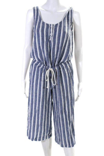 Cloth and Stone Womens Linen Striped Sleeveless Jumpsuit Blue Size Small