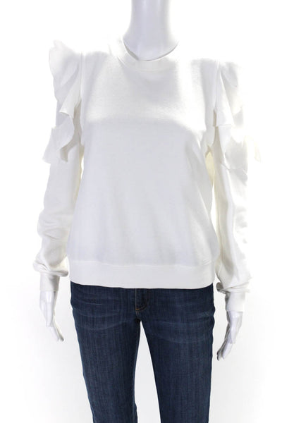 Rebecca Minkoff Womens Ruffled Crew Neck Sweatshirt White Cotton Size Medium