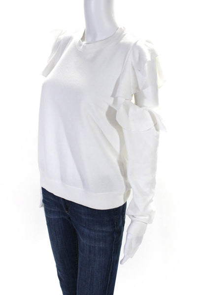 Rebecca Minkoff Womens Ruffled Crew Neck Sweatshirt White Cotton Size Medium