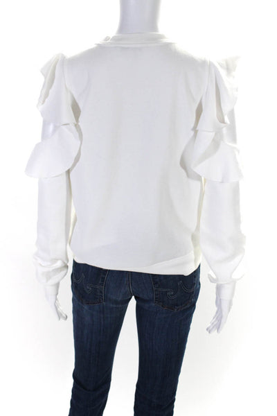 Rebecca Minkoff Womens Ruffled Crew Neck Sweatshirt White Cotton Size Medium