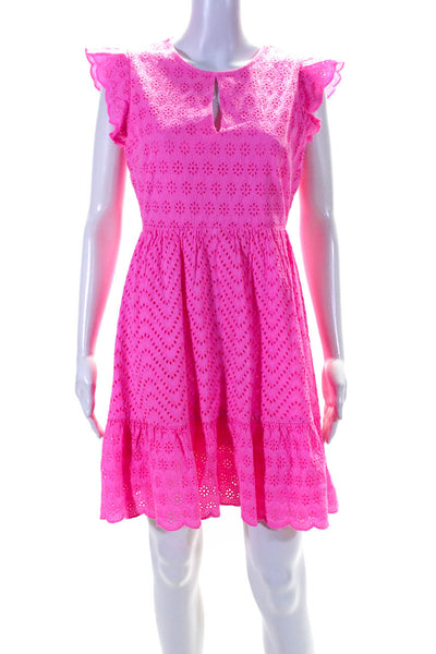 Vineyard Vines Womens Embroidered Eyelet Flutter Sleeve A Line Dress Pink Size 6