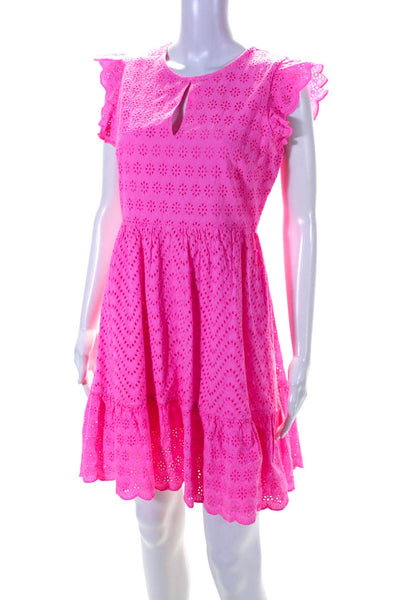 Vineyard Vines Womens Embroidered Eyelet Flutter Sleeve A Line Dress Pink Size 6