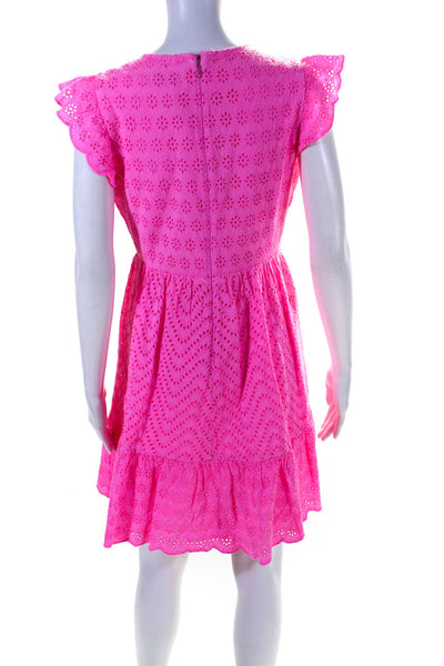 Vineyard Vines Womens Embroidered Eyelet Flutter Sleeve A Line Dress Pink Size 6