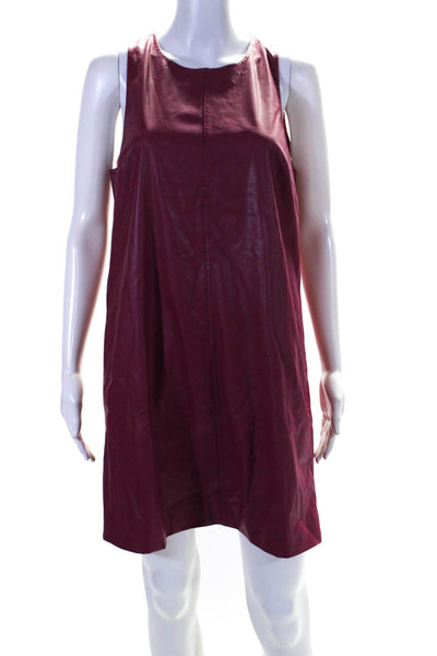 J Crew Womens Crew Neck Sleeveless Faux Leather Shift Dress Magenta Size Medium