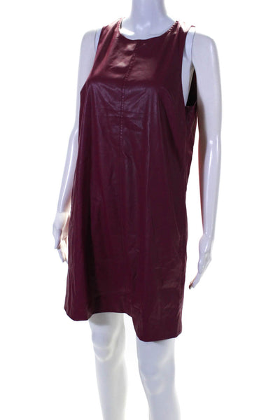 J Crew Womens Crew Neck Sleeveless Faux Leather Shift Dress Magenta Size Medium