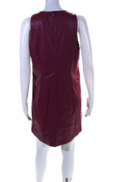 J Crew Womens Crew Neck Sleeveless Faux Leather Shift Dress Magenta Size Medium