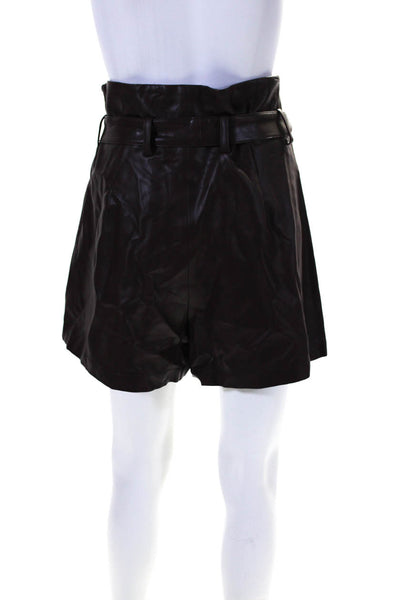 Amanda Uprichard Womens Paper Bag Waist Belted Faux Leather Shorts Brown Large