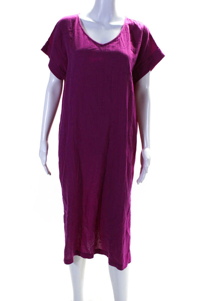 Eileen Fisher Womens Cotton V-Neck Short Sleeve Maxi Dress Purple Size PM