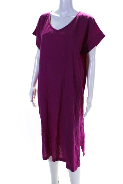 Eileen Fisher Womens Cotton V-Neck Short Sleeve Maxi Dress Purple Size PM