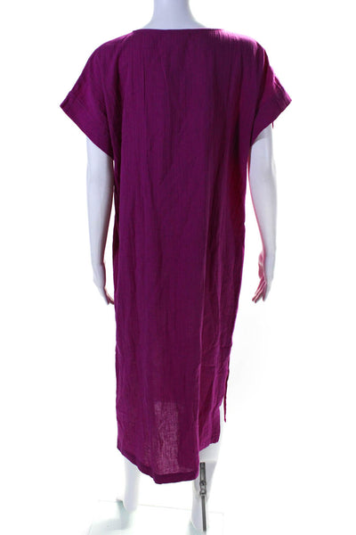 Eileen Fisher Womens Cotton V-Neck Short Sleeve Maxi Dress Purple Size PM