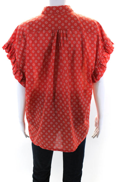 Birds of Paradis Womens Cotton Short Sleeve Button Down Blouse Orange Size L