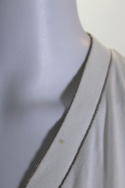 Brunello Cucinelli Womens Cotton Beaded Trim V Neck Tank Top White Size XL
