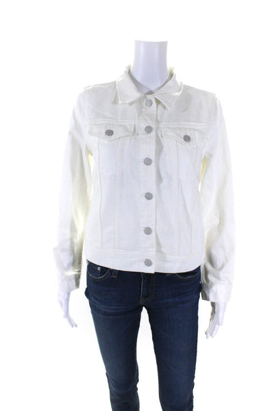 J Crew Womens Cotton Denim Long Sleeve Button Down Jacket White Size S