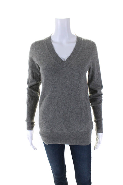 J Crew Collection Womens Cashmere Knit Long Sleeve V-Neck Sweater Gray Size S