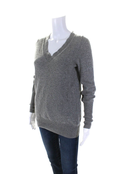 J Crew Collection Womens Cashmere Knit Long Sleeve V-Neck Sweater Gray Size S