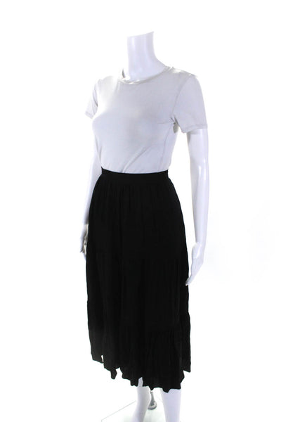 Mason Baker Womens Tiered Satin Midi A Line Skirt Black Size Large