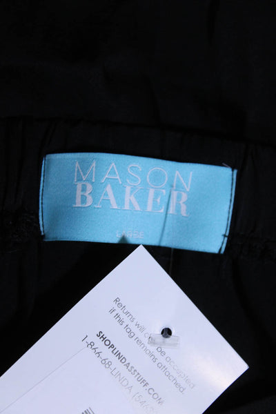 Mason Baker Womens Tiered Satin Midi A Line Skirt Black Size Large