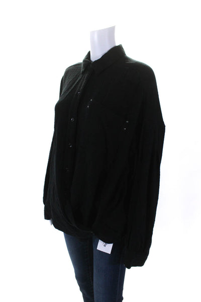 We The Free Womens Long Sleeves Button Down Draped Blouse Black Size Small