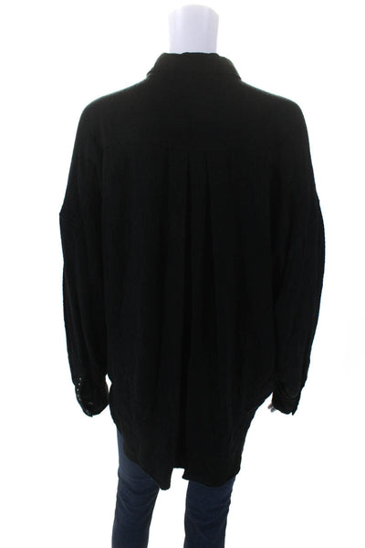 We The Free Womens Long Sleeves Button Down Draped Blouse Black Size Small