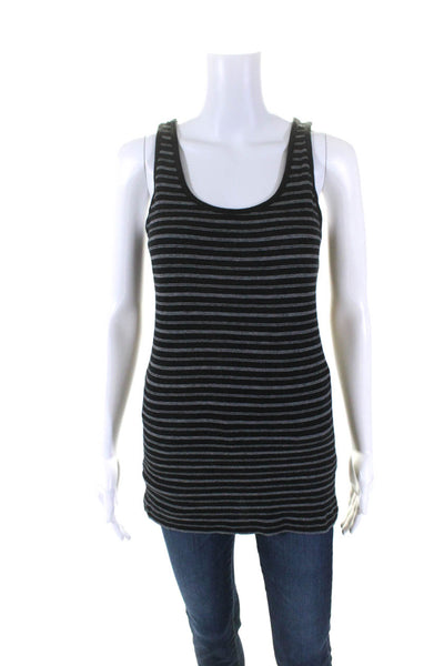 Vince Womens Striped Ribbed Pullover Tank Top Black White Cotton Size Large