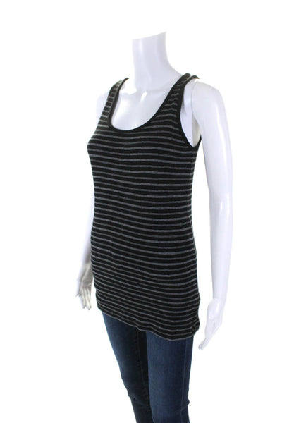 Vince Womens Striped Ribbed Pullover Tank Top Black White Cotton Size Large