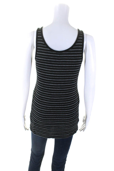 Vince Womens Striped Ribbed Pullover Tank Top Black White Cotton Size Large