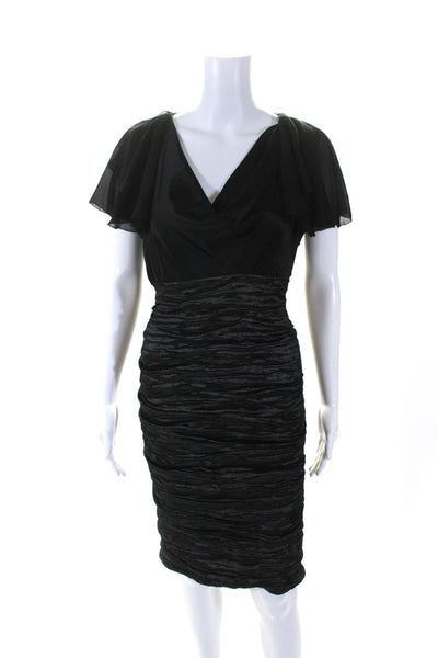 Nicole Miller Womens Short Sleeves Ruched Body Con Dress Black Size 12