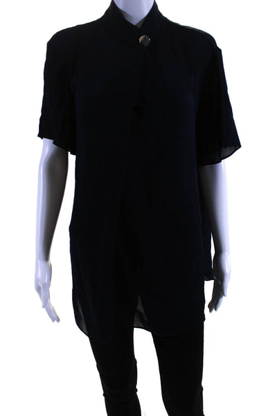 Camilla And Marc Womens Short Sleeve Crew Neck Oversized Silk Top Navy Size 6