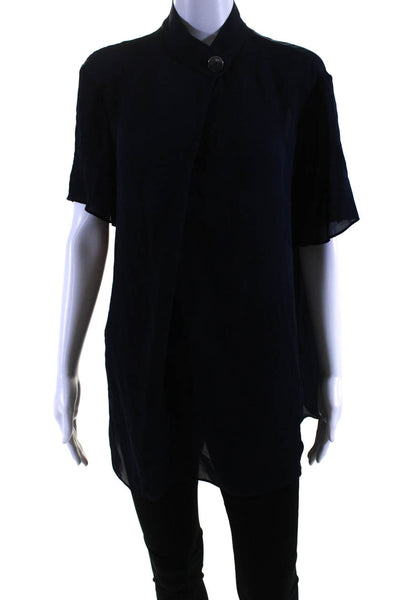 Camilla And Marc Womens Short Sleeve Crew Neck Oversized Silk Top Navy Size 6