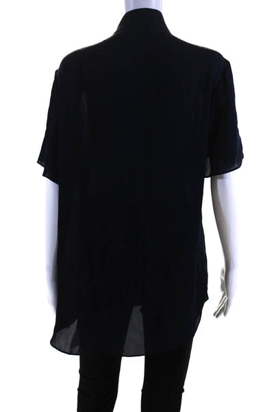 Camilla And Marc Womens Short Sleeve Crew Neck Oversized Silk Top Navy Size 6