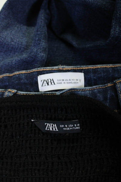 Zara Womens Slim Cut Jeans Knit Blouse Crop Top White Black Small Medium 6 Lot 3