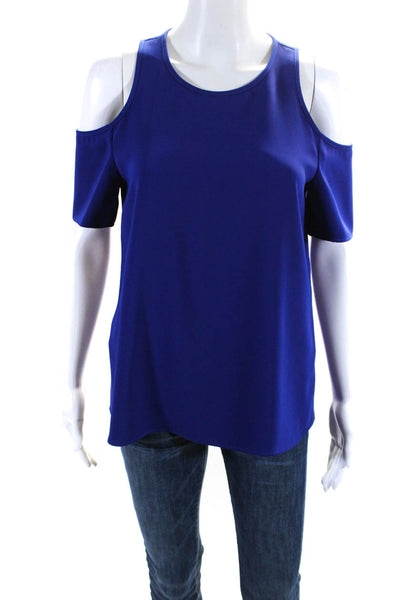 Parosh Womens Short Sleeves Cold Shoulder Blouse  Blue Size Extra Small