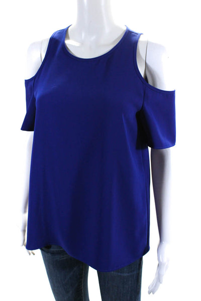 Parosh Womens Short Sleeves Cold Shoulder Blouse  Blue Size Extra Small