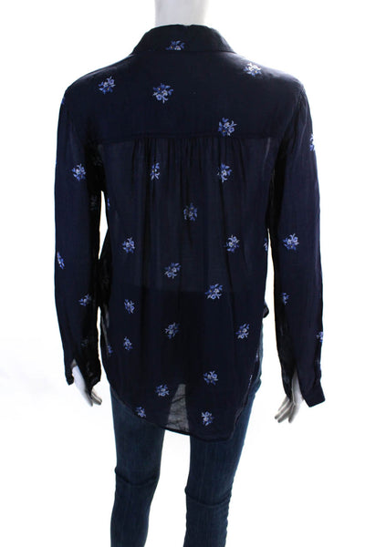 Bella Dahl Womens Floral Print Button Down Shirt Navy Blue Size Extra Small