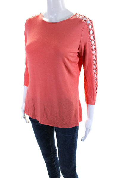 Bailey 44 Womens Eyelet Long Sleeves Blouse Coral Pink Size Medium