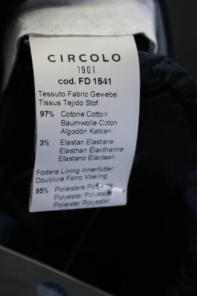 Circolo Womens Creased Slim Leg Pants Navy Blue Cotton Blend Size EUR 40