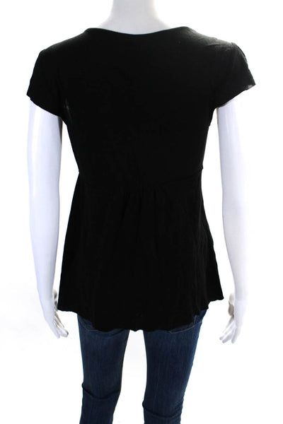 Michael Stars Womens Scoop Neck Ruffle Cap Sleeve Blouse Black Size 1