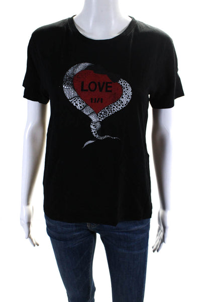 Saint Laurent Womens Graphic Love 1974 Heart Short Sleeve Tee Shirt Black Red XS