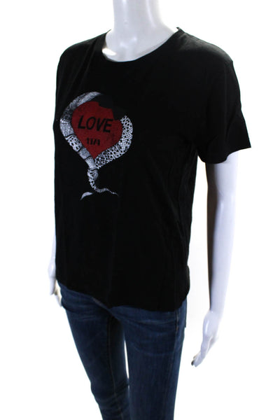 Saint Laurent Womens Graphic Love 1974 Heart Short Sleeve Tee Shirt Black Red XS