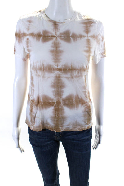 ALC Womens Short Sleeve Tie Dye Top Tee Shirt White Brown Size Extra Small