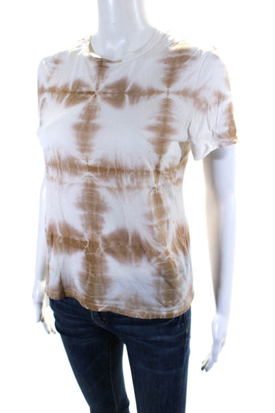 ALC Womens Short Sleeve Tie Dye Top Tee Shirt White Brown Size Extra Small