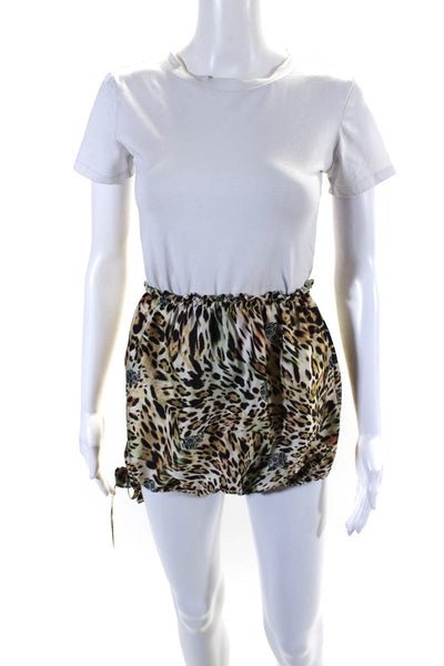 Pop Saint Barth Womens Leopard Print Satin Mini Skirt Brown Silk One Size