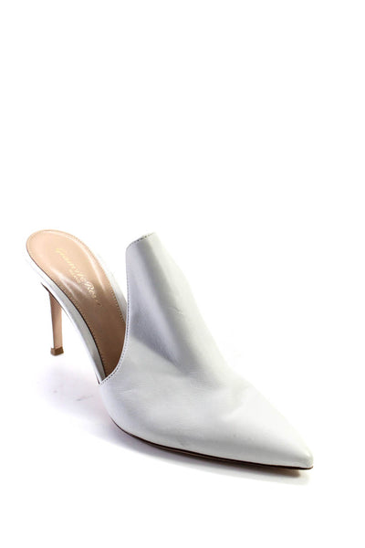 Gianvito Rossi Womens Pointed Toe Leather Stiletto Mules Pumps White 40.5 10.5