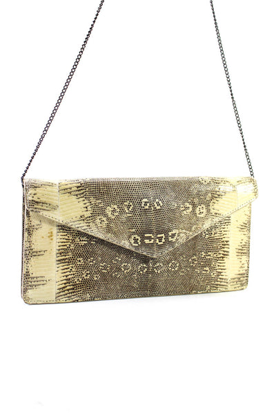 Jilly Womens Lizard Skin Envelope Chain Clutch Shoulder Bag Handbag Beige Brown