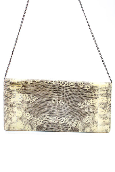 Jilly Womens Lizard Skin Envelope Chain Clutch Shoulder Bag Handbag Beige Brown