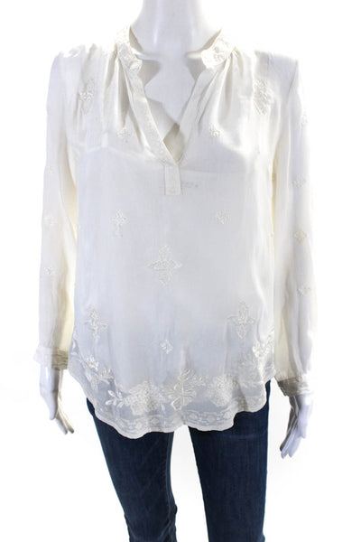 Velvet by Graham & Spencer Womens Cream Floral Embroidered Blouse Top Size XS