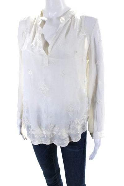 Velvet by Graham & Spencer Womens Cream Floral Embroidered Blouse Top Size XS